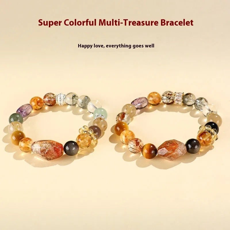 Natural crystal women's bracelet in black gold Super Seven or Duobao crystal types A through F