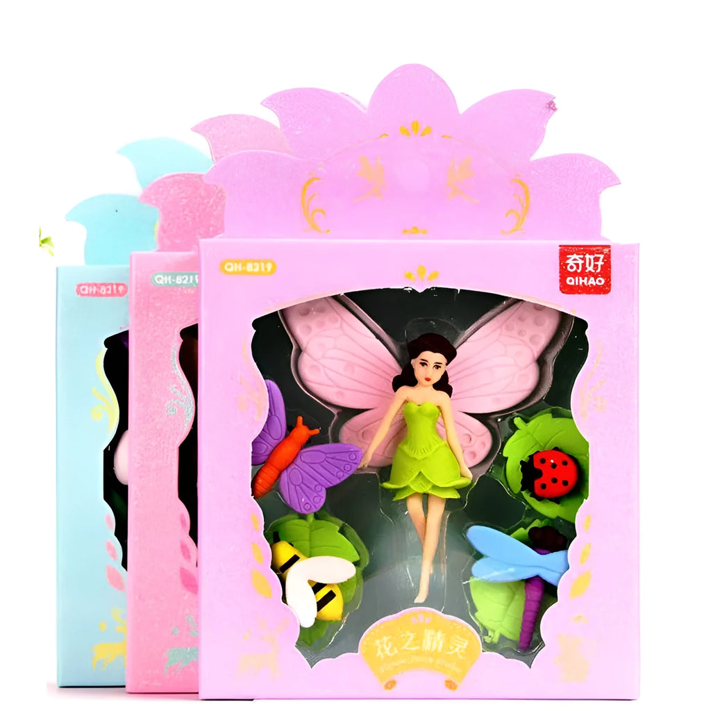 Flower Fairy and Mermaid pattern novelty eraser suit 12-pack box with 14x13cm TPR rubber sheets