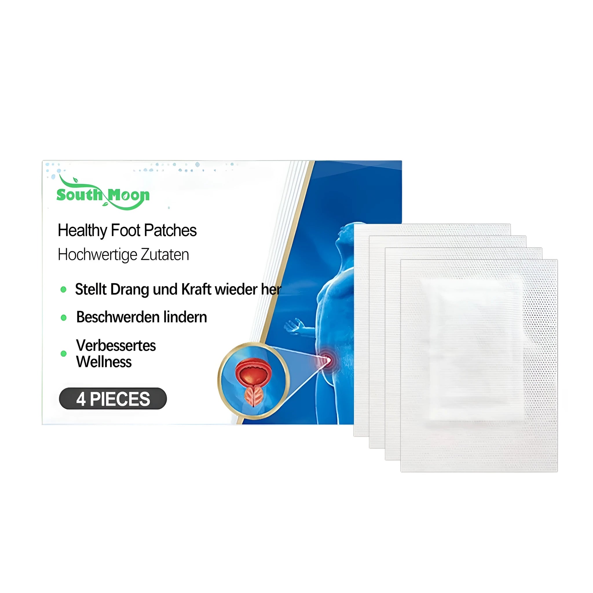 Four pack of natural herbal foot patches containing ginger, mugwort root and lavender oil ingredients