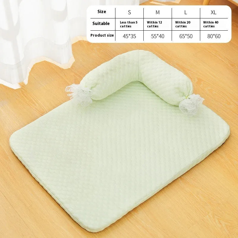 Candy color dog mat in blue, grey, and green cloth with four size options for small to large dogs