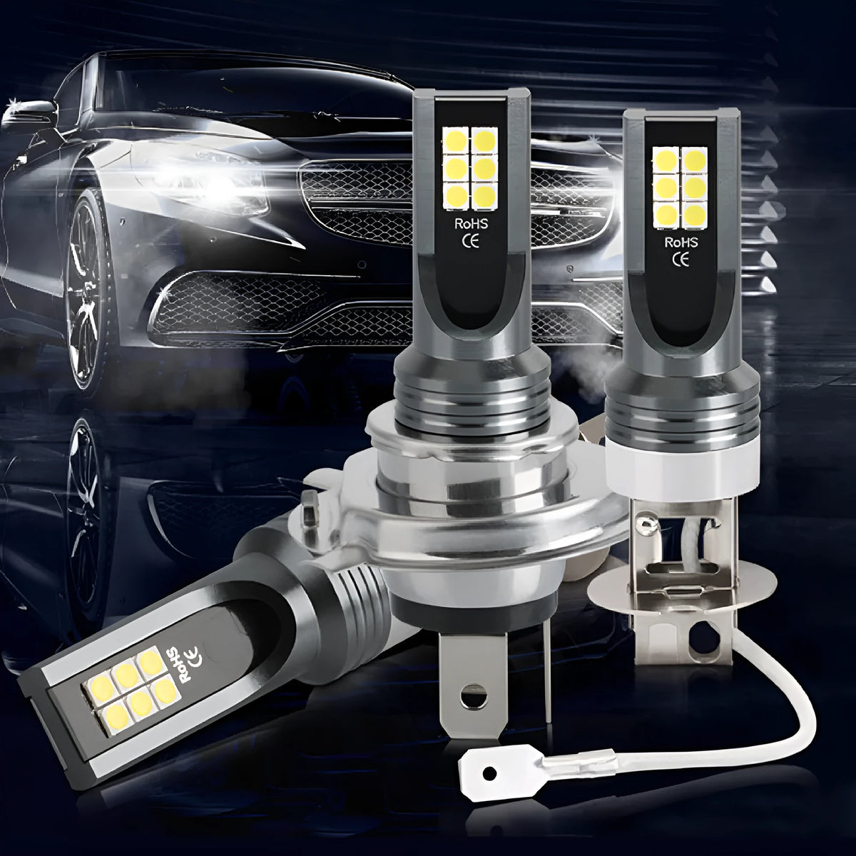Car high-power fog lamp with aluminium case, 6500K white light, universal fit 12V 14x57mm