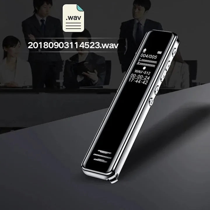 Black professional noise reduction recording pen with LCD screen and bidirectional microphone, 108mm length