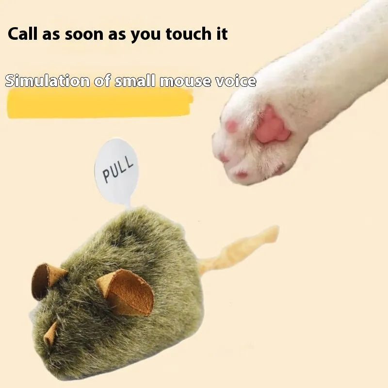 Plush cat toy mouse with simulated sound feature for indoor cats