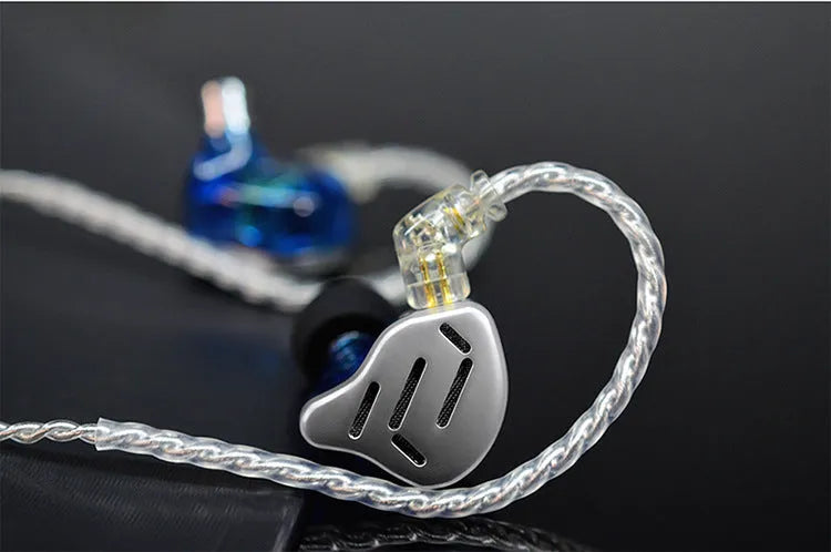 KZ ZAX black and silver blue in-ear headphones with 3.5mm L-bend plug and 1.25m cable