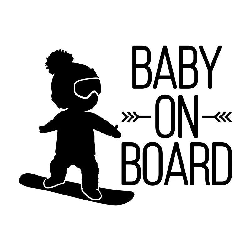 Reflective BABY ON BOARD car sticker in black, PVC material, 19cm x 14cm, cartoon pattern