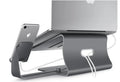 Desktop lazy bracket in gray and silver on a desk, measuring 26x24.3x19cm.