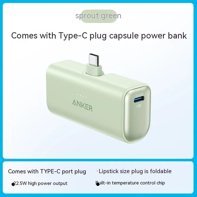 Small capsule-shaped portable power bank with Type-C port in various colours