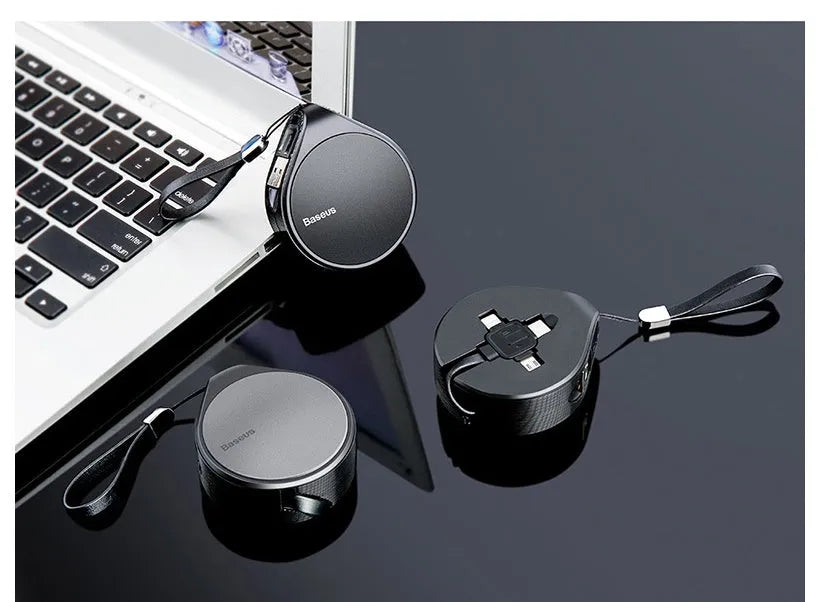 Telescopic 3-in-1 fast charging cable extended to 1 metre with magnetic connectors