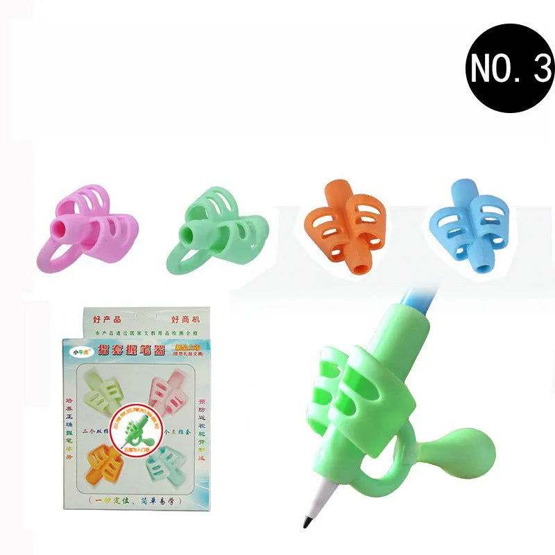 Children's soft rubber pen holder for posture correction with cartoon animal design options