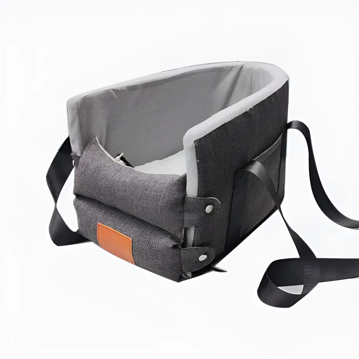 Cloth pet carrier bag for small dogs and cats, 38cm by 25cm by 23cm, dark gray with structured shape