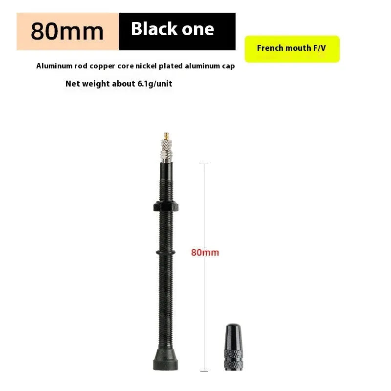 Aluminium alloy bicycle inner tube valve core in black 40mm with transparent washers