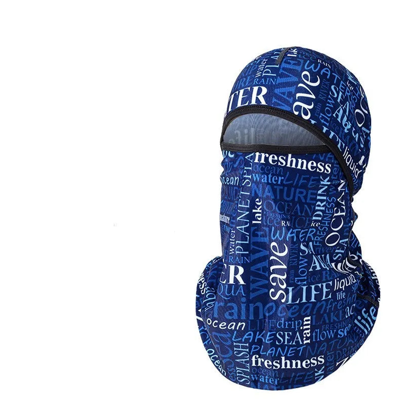 Unisex cotton motorcycle head cover in average size 55-60cm with dome cap design, shown with included gloves.