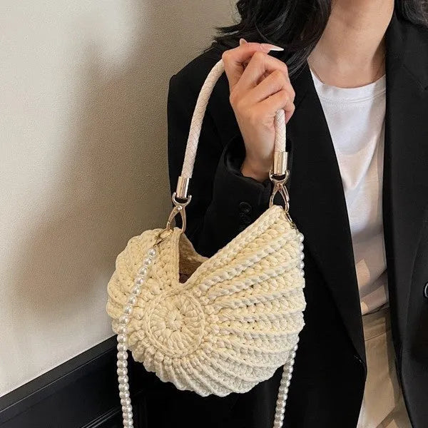 Women's woven cloth shoulder bag in European American retro style with double straps