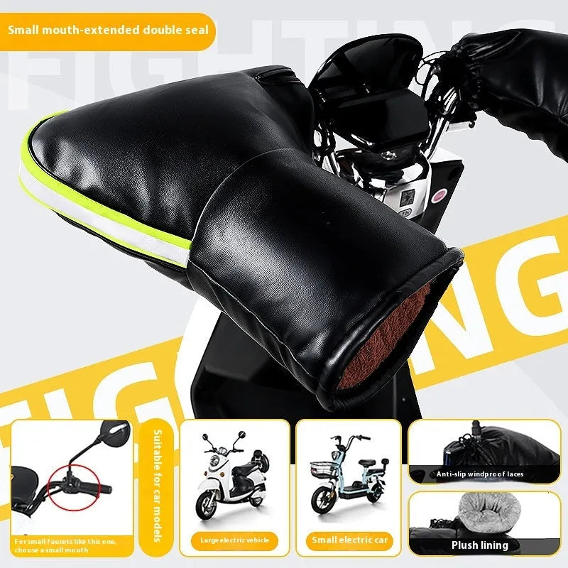 Grey reflective Electric Motorcycle Handle Grip Winter Thermal Waterproof Gloves with fleece lining for tricycle handlebars