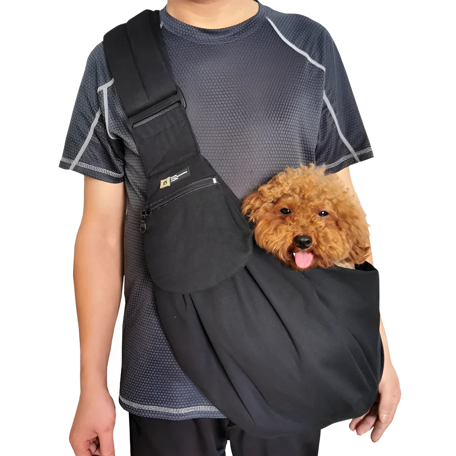 Foldable canvas pet messenger bag in solid colour with crossbody strap and phone holder