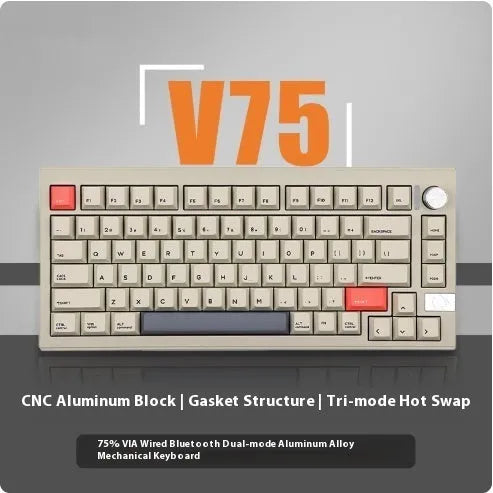 Chidu V75 CNC aluminum mechanical keyboard with 81 keys, RGB lighting, and frosted gray shaft on a desk