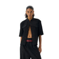 Black handmade half sleeve hunting shirt with shirt collar and single-breasted placket