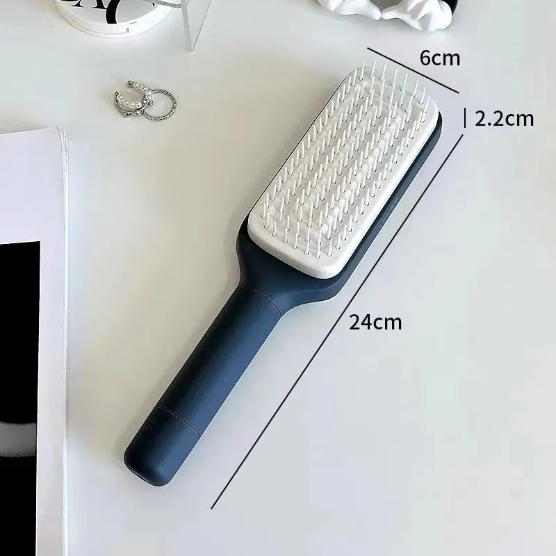 Roland purple self-cleaning hairbrush with rotating handle and anti-static massage teeth