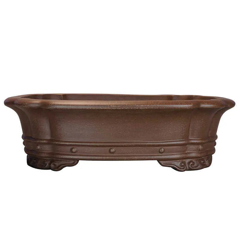 Handmade purple sand rectangular begonia flower pot with antique plain design measuring 51x41x14cm
