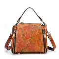 Brown genuine leather women's shoulder bag with square vertical shape and multiple internal compartments