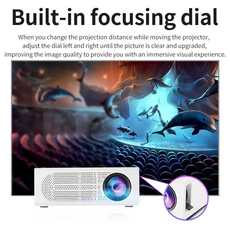 Black or white mini portable projector with wired mobile phone connection and international power plugs