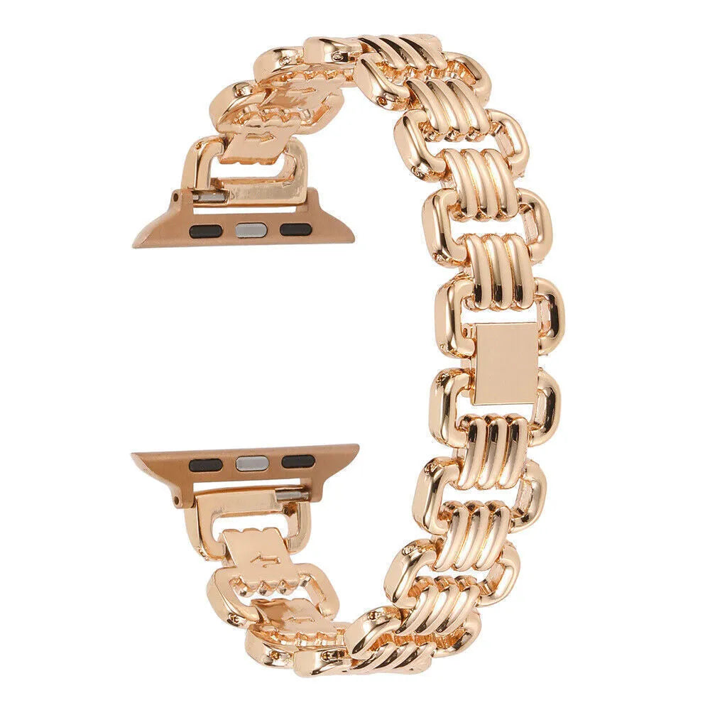 Alloy metal Apple Watch replacement band with adjustable stainless steel clasp in multiple colour options
