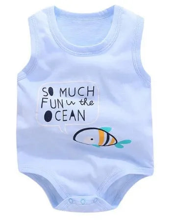 Newborn baby vest romper made from cotton in animal print designs