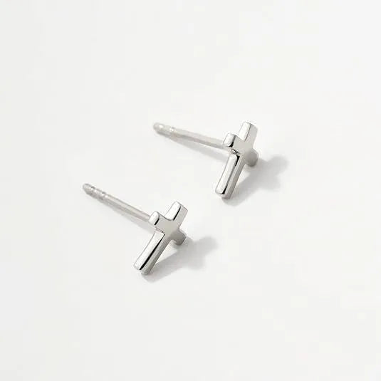 Women's gold bow and cross stud earrings geometric design electroplated finishes