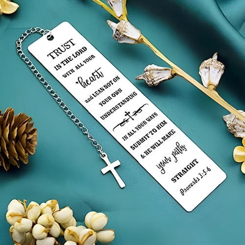 Stainless steel bookmark with engraved text in European style design