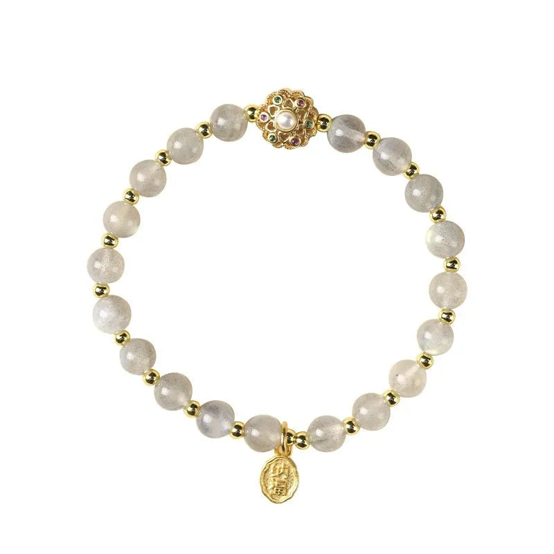 Hand-woven crystal bracelet with 6mm beads showing sun moon pastoral design in three colour options