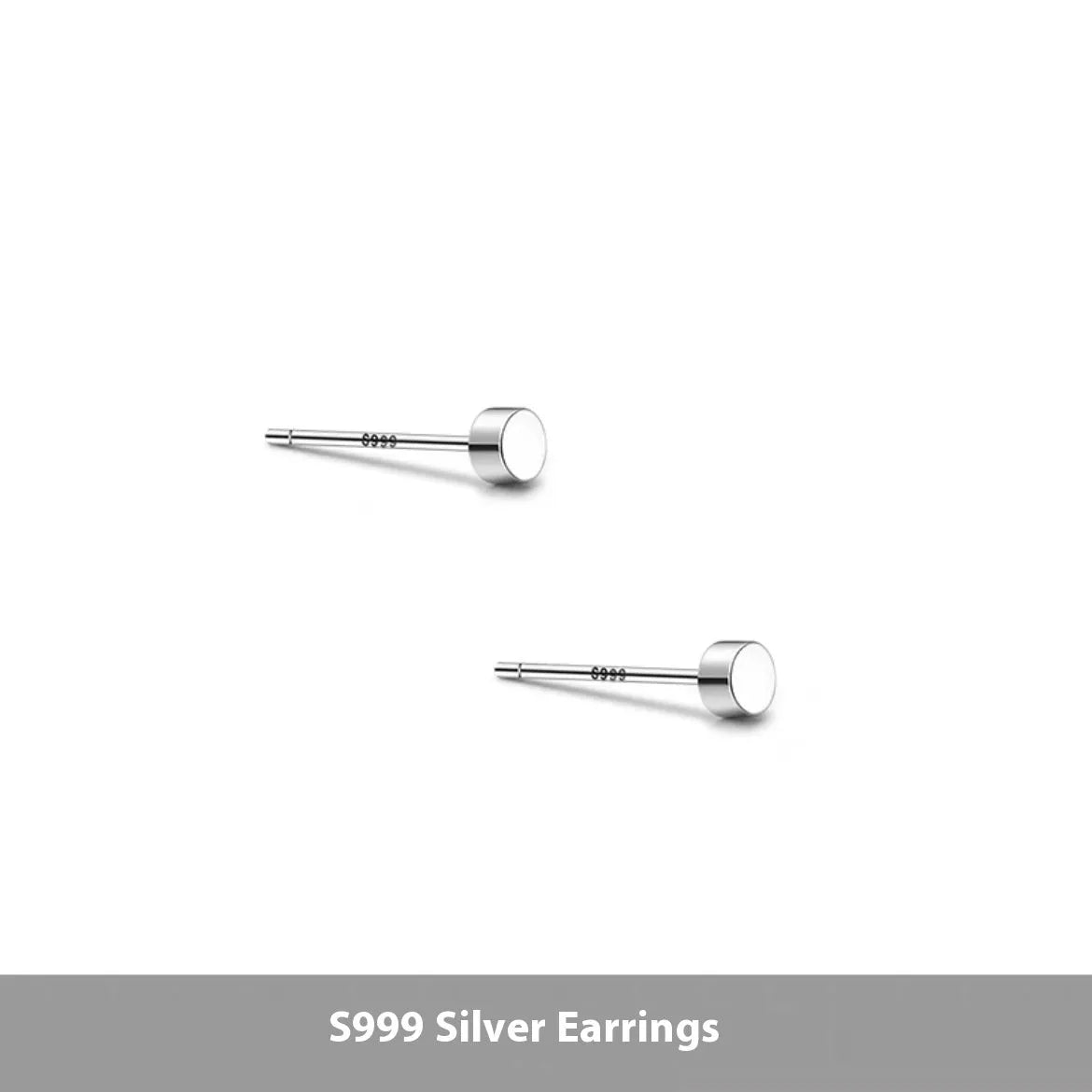 S999 sterling silver round flat ear bone studs in black and silver finishes, showing 3mm to 8mm size range