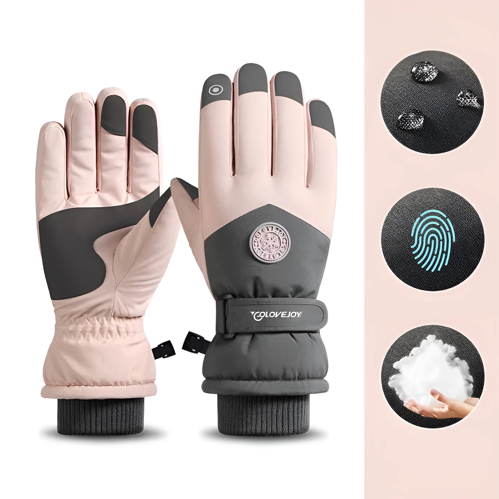 Snowflake cartoon print winter gloves, touchscreen and waterproof, one size, nylon with anti-skid palm