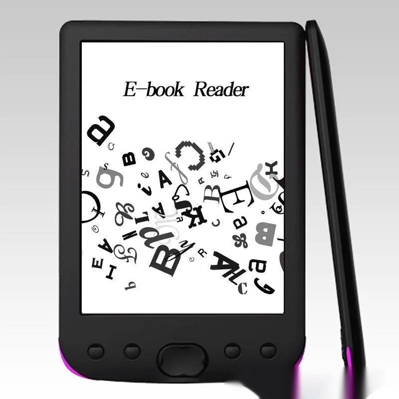 Black 6-inch E-ink screen e-book reader with multiple storage options