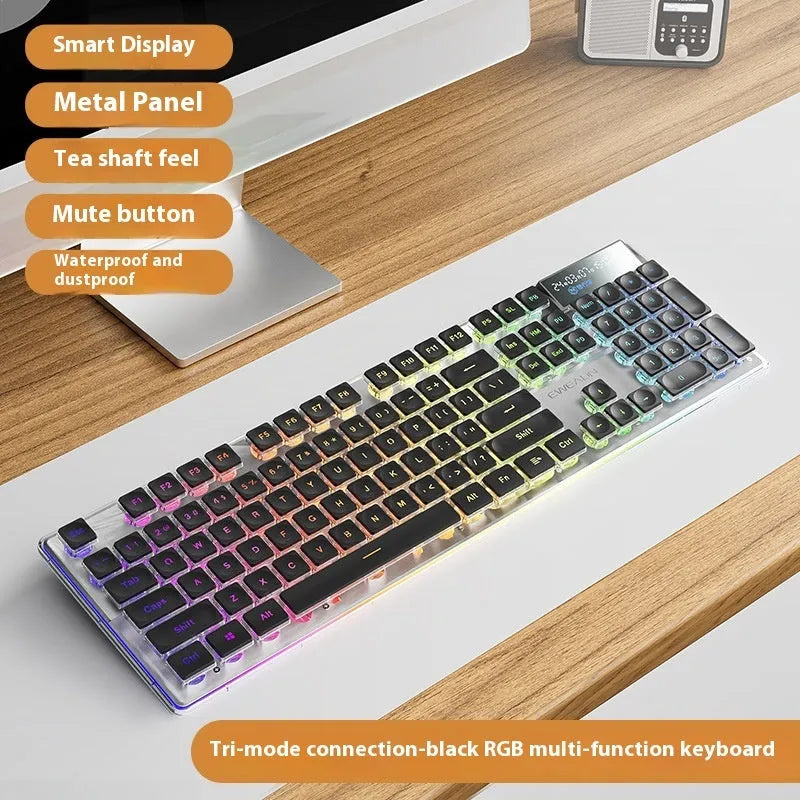 Prewalker V3 wired mute keyboard and mouse suit in retro green colour on a desk