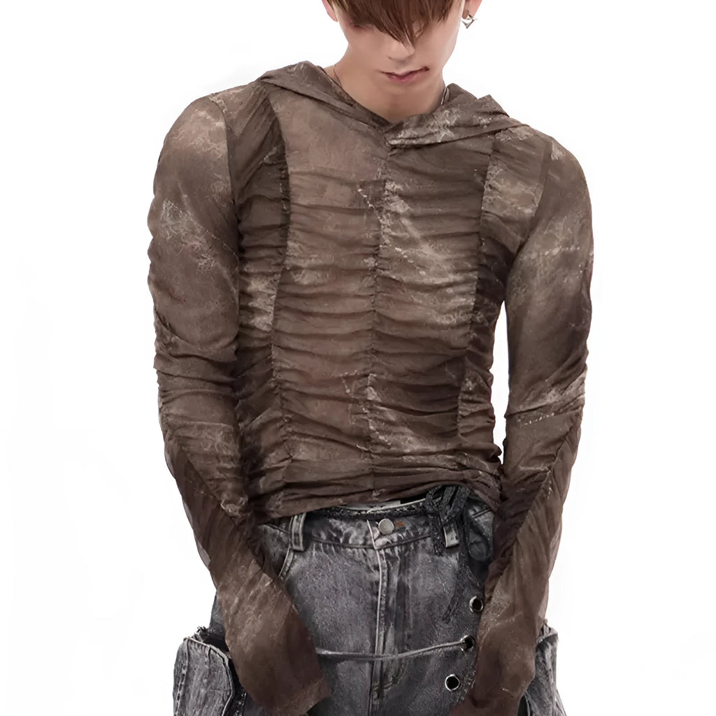 Boys lightweight ice silk shirt with printing pleating details in picture colour
