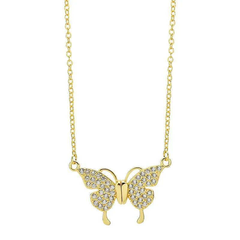 Gold titanium steel women's necklace with magnetic butterfly clasp and twisted chain.