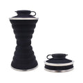 500ml foldable silicone water bottle cup in grey, collapsed to 9.6x4.6cm, with hanging hook and leak-proof lid