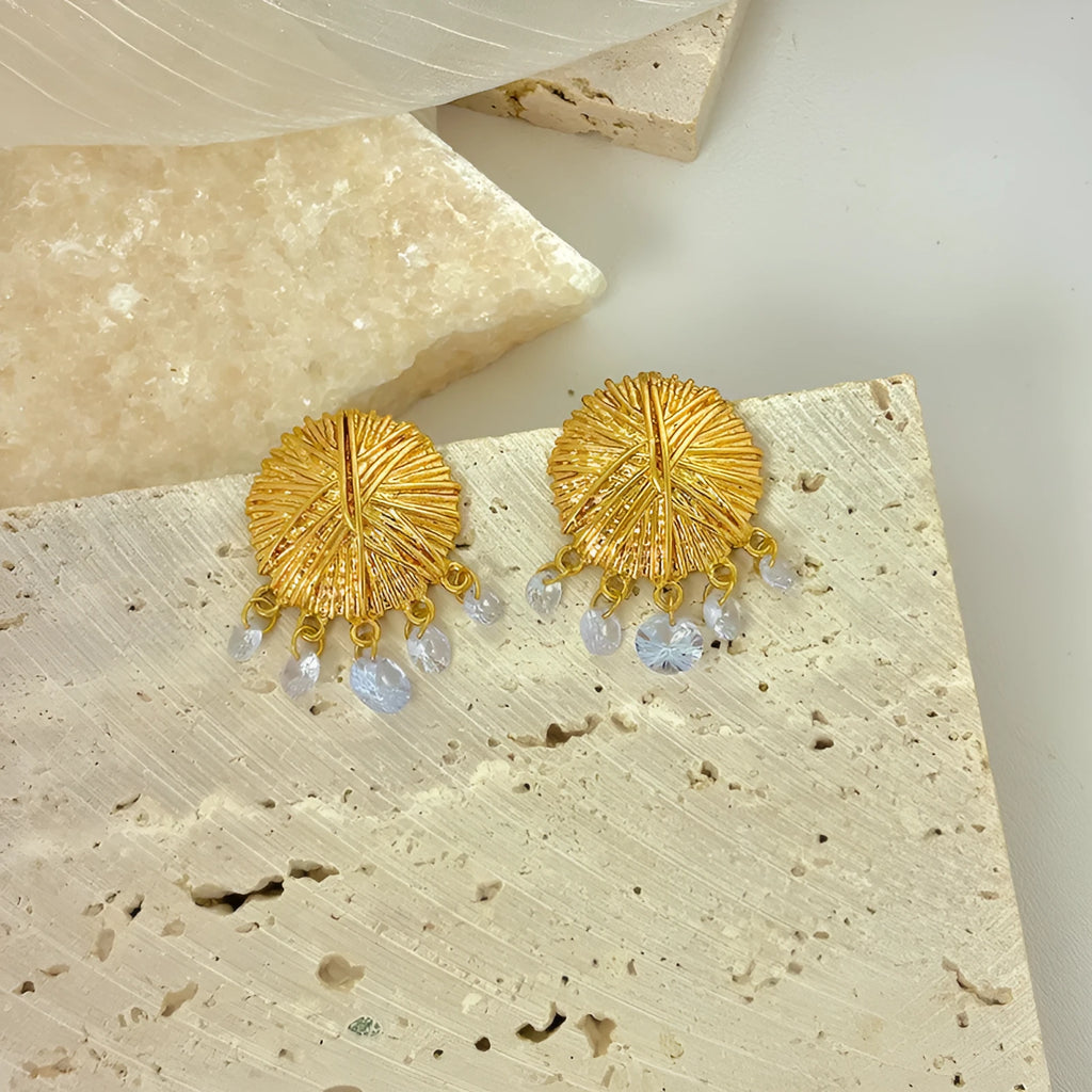 Gold geometric earrings with round design elements in European American ins style