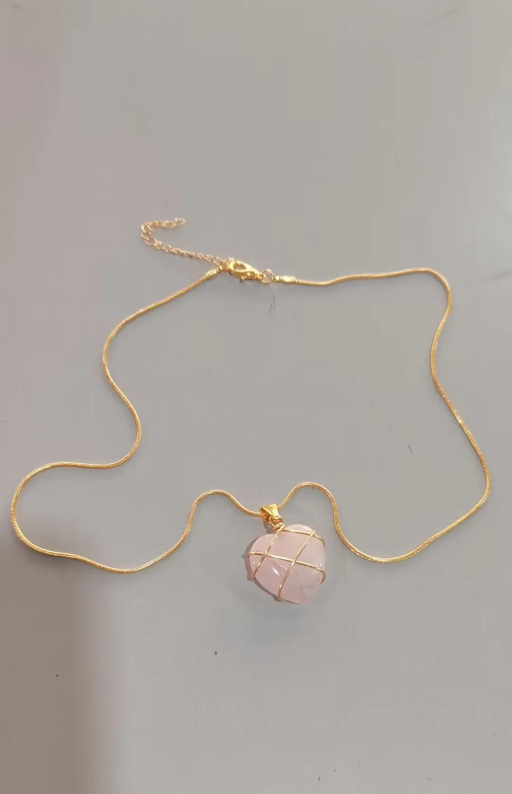 Fashion moonstone heart necklace with electroplated gold finish, adjustable chain, Barbie opal colour