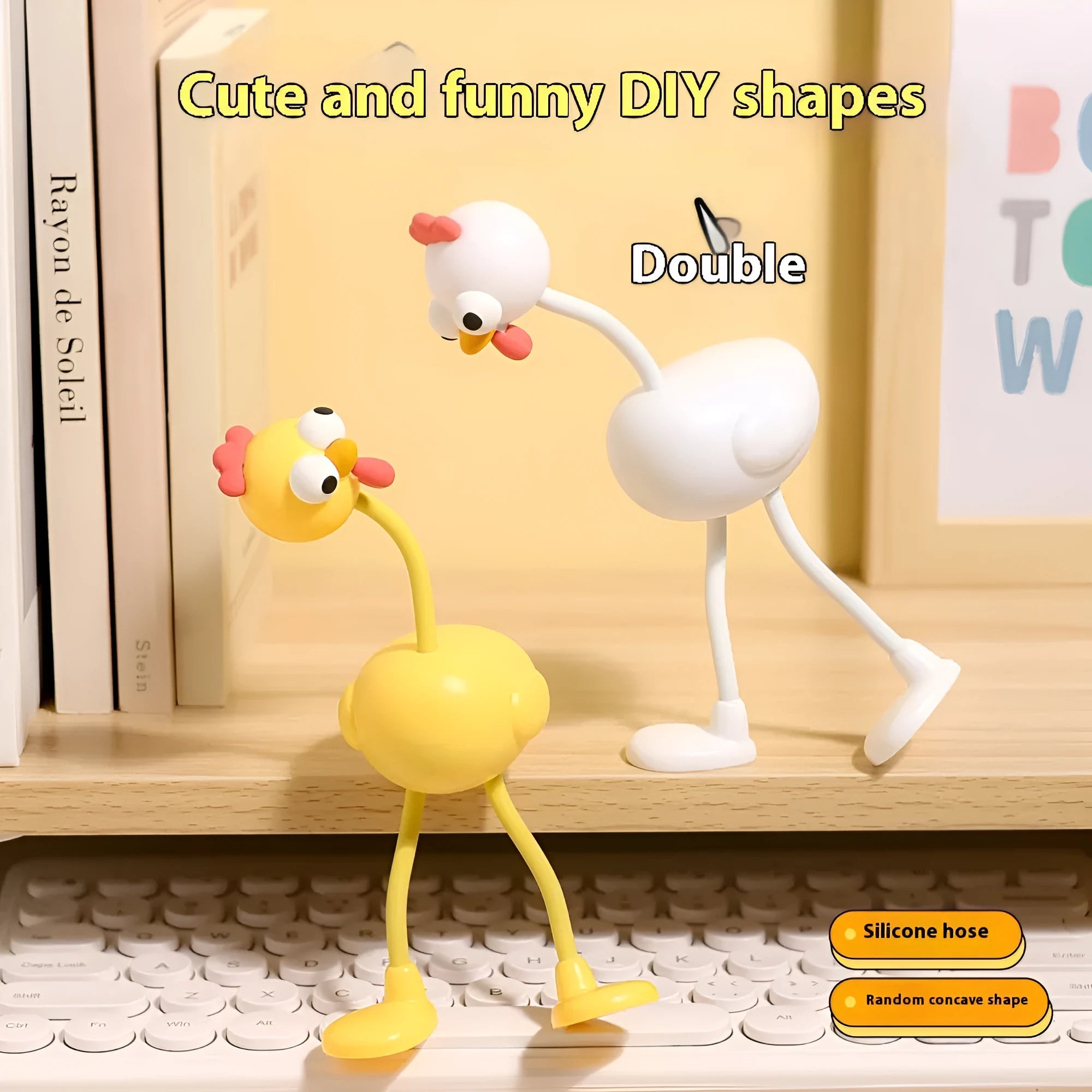 Creative animal small night lamp with white and yellow light setting on bedside table