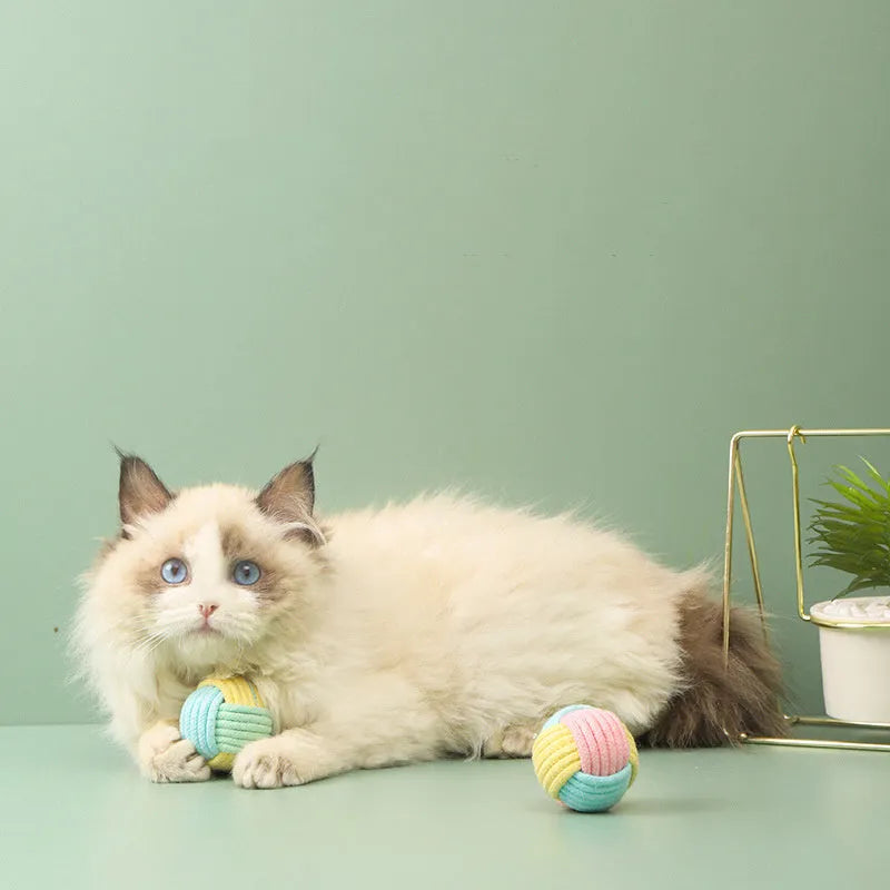 Handmade 5cm cat hair ball plush cotton toy in multiple colours for tooth grinding