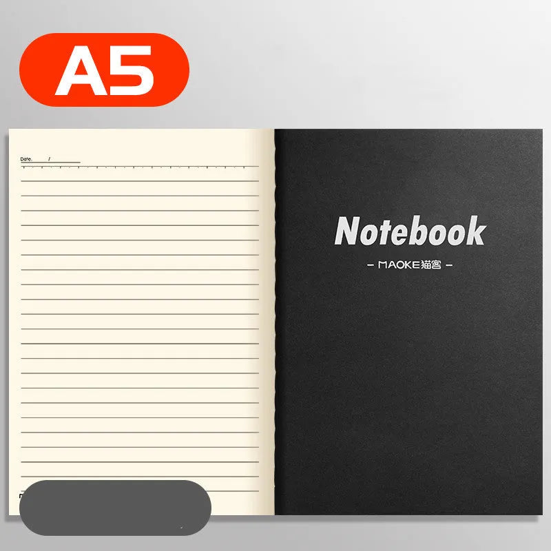 Pack of ten thread-bound A5 and B5 softcover notebooks showing multiple design styles including kraft paper and illustrated covers.