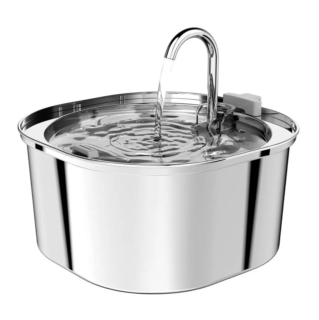 Stainless steel pet water dispenser with large 4-litre tank and selectable water outlet design