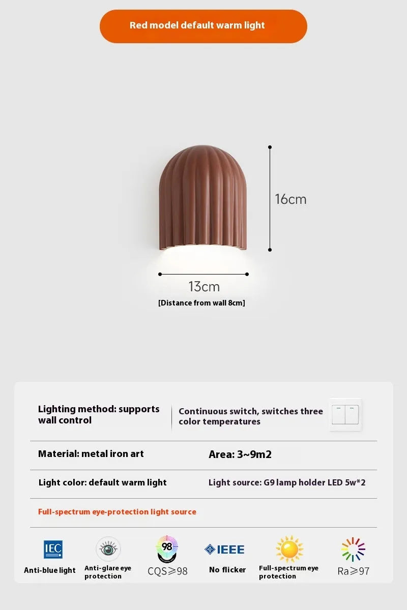 Modern simple decorative wall lamp in beige with full spectrum warm light, metal ironwork and resin construction