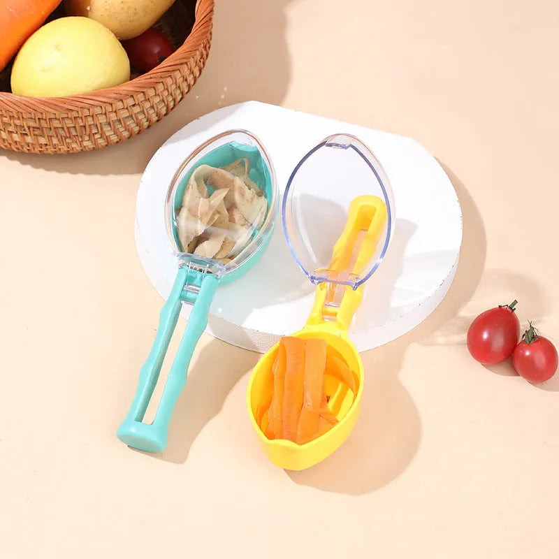Yellow peeling knife with protective plastic storage lid for fruits and vegetables