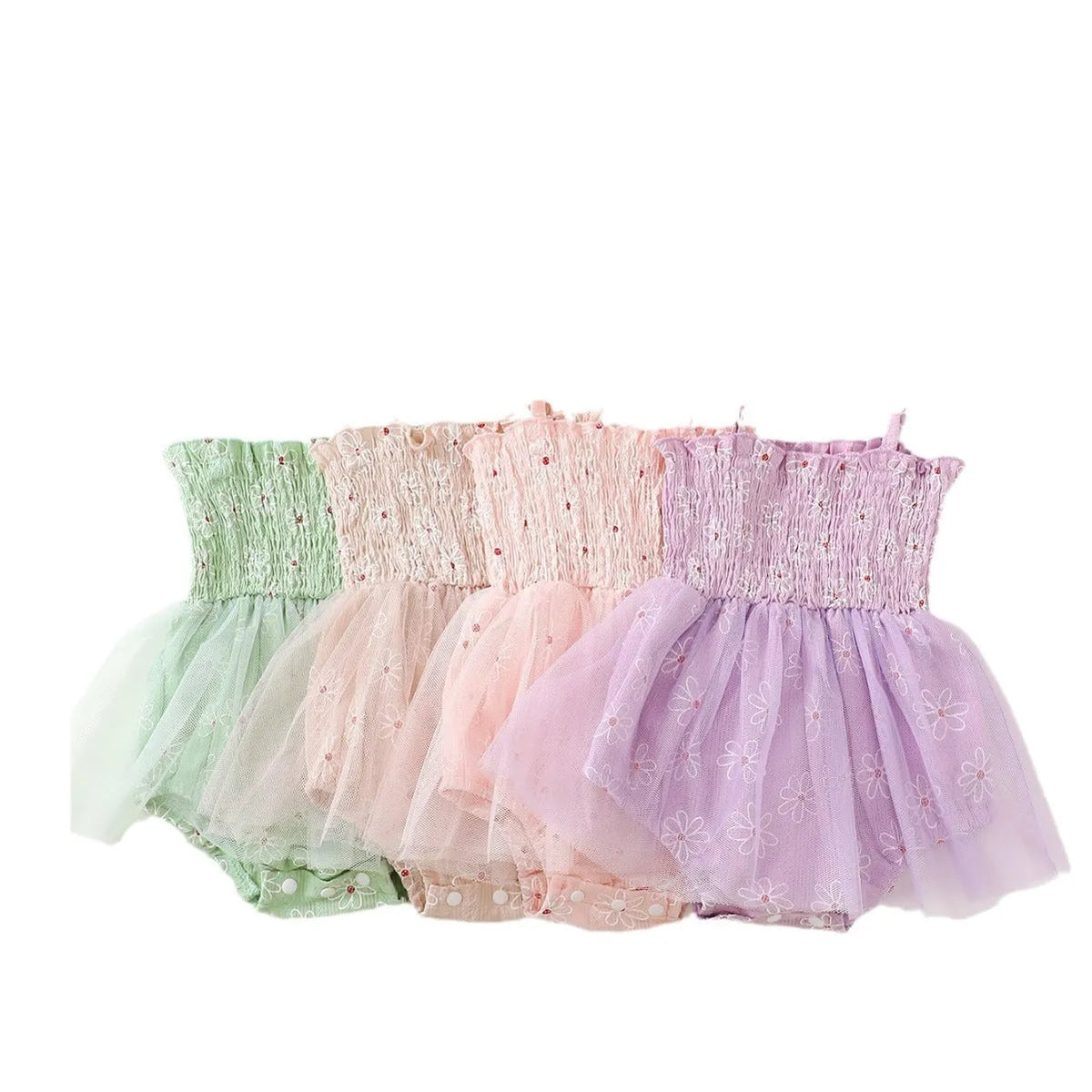 Baby girl mesh camisole princess dress with bowknot headwear in cotton, available in pink violet green and creamy-white