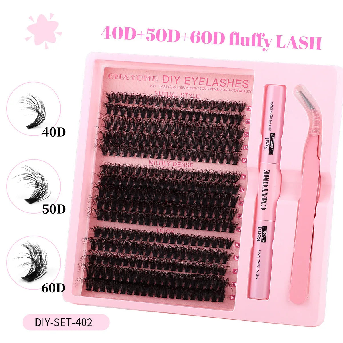 DIY false eyelashes extension suit showing single segment clusters in chemical fibre material