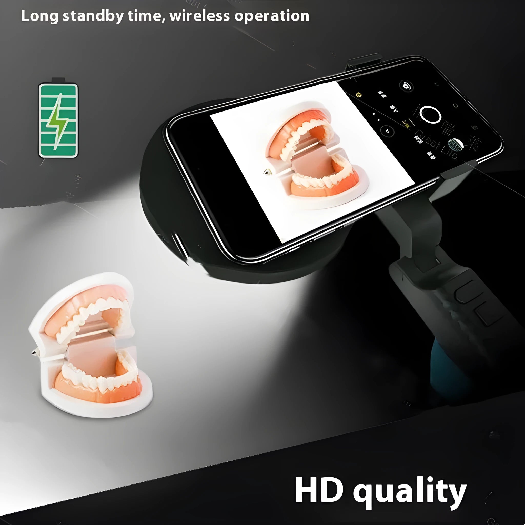 Black portable handheld LED fill light for phone photography measuring 14.5 by 25.8 by 4.7 centimetres