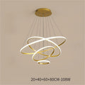 Gold smart LED chandelier with aluminium alloy build and tiered shades over a dining table