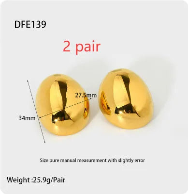 Geometric stainless steel ear studs with 18K gold electroplated glazed surface